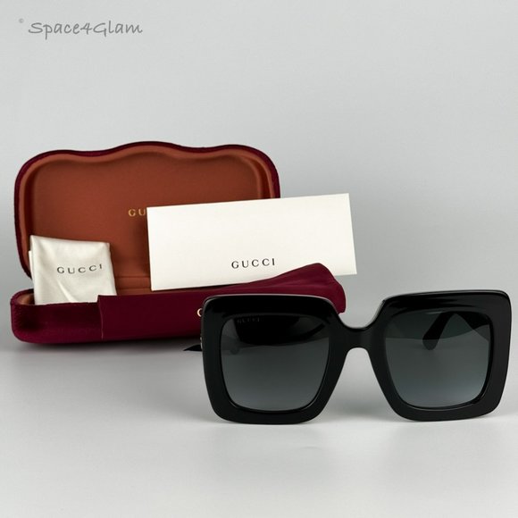 NEW GUCCI GG0328S 001 Black Gray Gradient Rectangle Oversized Women Sunglasses - Picture 3 of 10